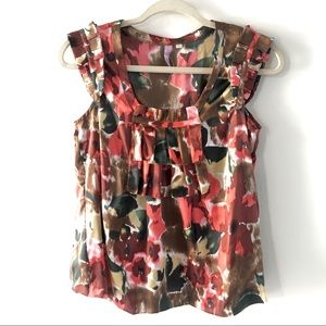 Anthropologie silk floral watercolor silk ruffle blouse
